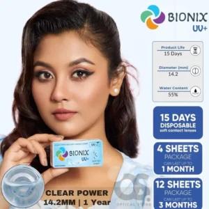 Bionix transparent power or Clear power contact lens, 3 Month disposable soft eye lens